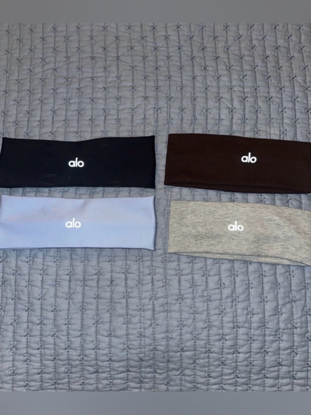 EUC! (4) Alo Yoga Logo Headbands - Black, Brown, Light Blue, Heather Gray